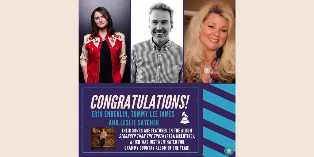 BackstageNash's tweet photo. Congrats to #Backstage Nashville songwriters @ErinEnderlin, #TommyLeeJames and @LeslieSatcher. Their songs were featured on the @Reba album #StrongerThanTheTruth, which was nominated for #GRAMMY #BestCountryAlbum!
#RebaMcEntire #ErinEnderlin #LeslieSatcher #Songwriters https://t.co/OkpcxDtgqt