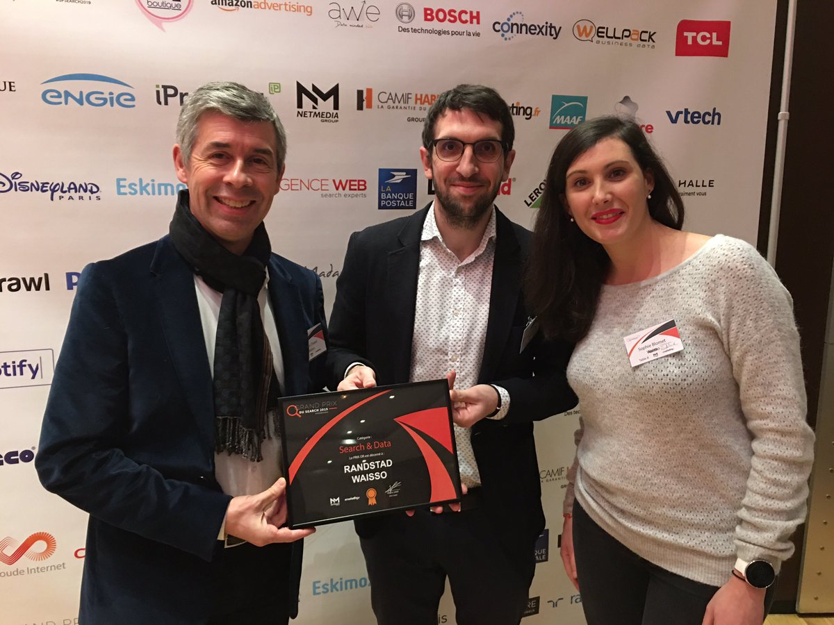 SBlomet's tweet photo. 🌟 Prix d´OR de la stratégie Search &amp; Data pour @GroupRandstadFR grâce à son agence @WAISSO !
Bravo à tous pour le beau travail réalisé 👏🏻
#GrandPrixSearch2019 #SEA #Search #Data #Randstad https://t.co/m7DsDK6GZ6