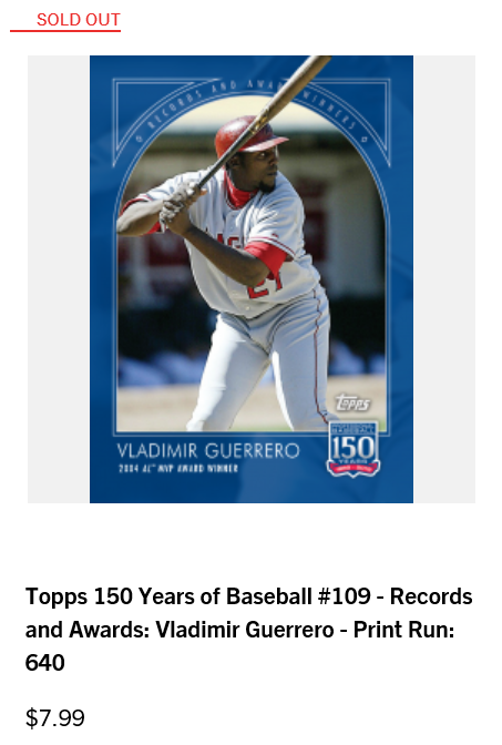 CardboardStats's tweet image. Week 37 print runs for the #150YearsofBaseball set

#109 Vladimir Guerrero, Angels, Records &amp;amp; Award Winners - 640

(New set low)