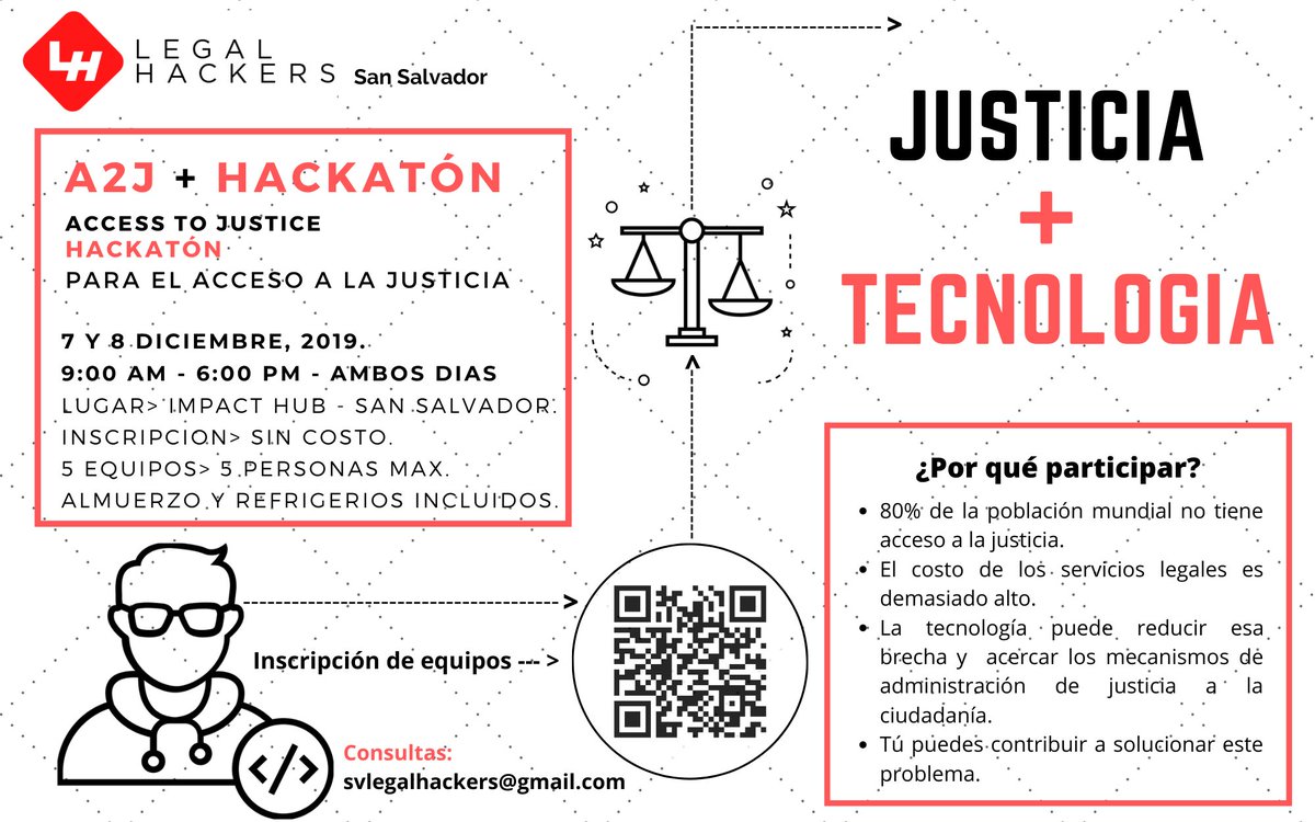 Cordialmente invitados a participar en la primera Hackatón para el Acceso a la Justicia. Abogados y programadores trabajando juntos para reducir la brecha de acceso a la justicia a través de soluciones tecnológicas. forms.gle/m2UQW9zGz4pAxi… <— Detalles y registro de participantes.
