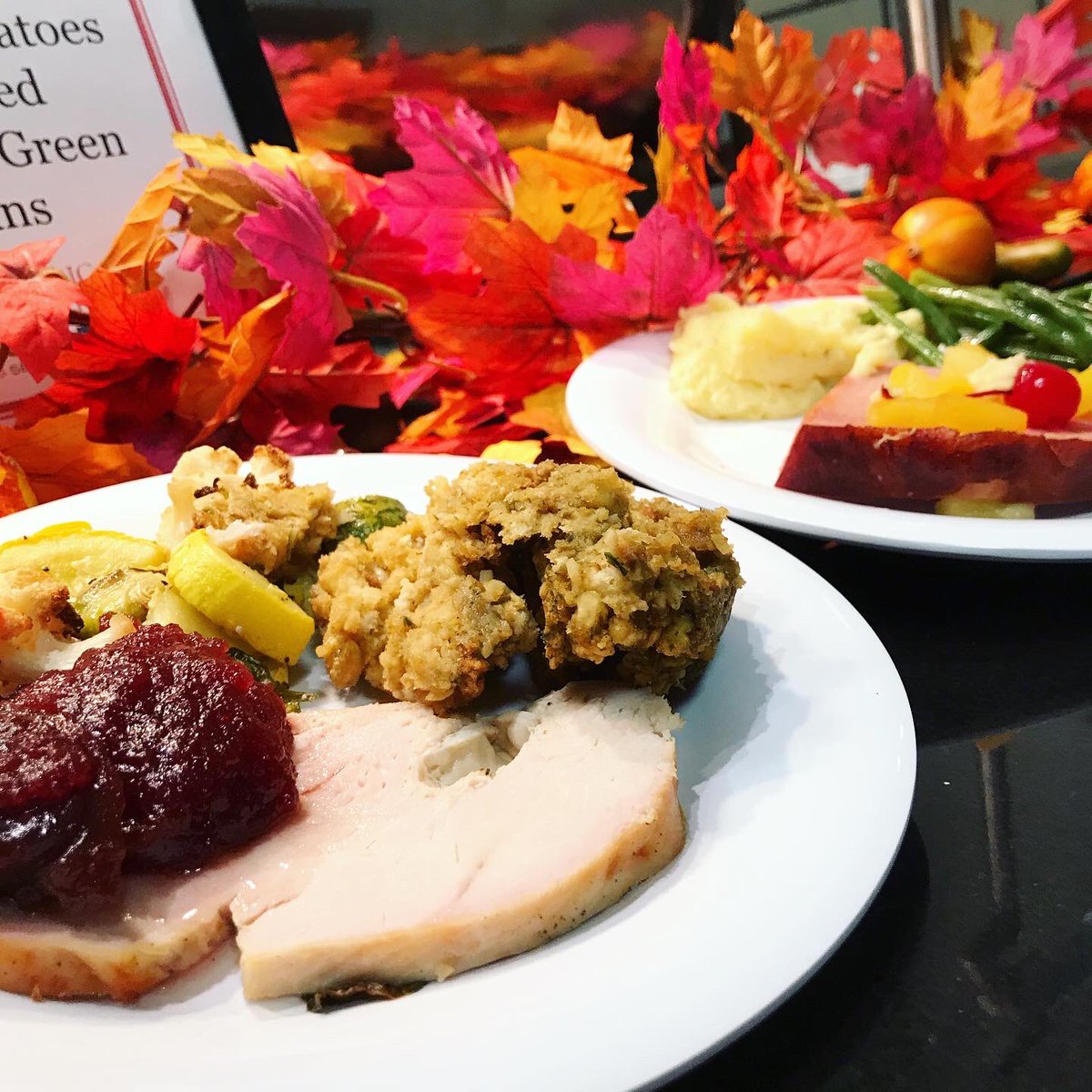 Catholicdining's tweet photo. Happy Thanksgiving from Catholic Dining! Enjoy freshly roasted Turkey, mashed potatoes, green beans, four different pies and more! https://t.co/6EtbqgwiDJ