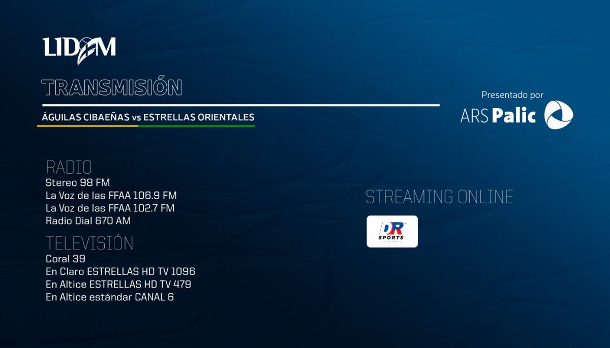 LIDOMRD's tweet photo. Transmisión de los partidos para hoy gracias a @ARSPalic
¿Cuál estarás viendo?
#TEvsTL
#LEvsGC
#ACvsEO
#LIDOM
#CopaBHDLeon https://t.co/7KX5hCNGVN