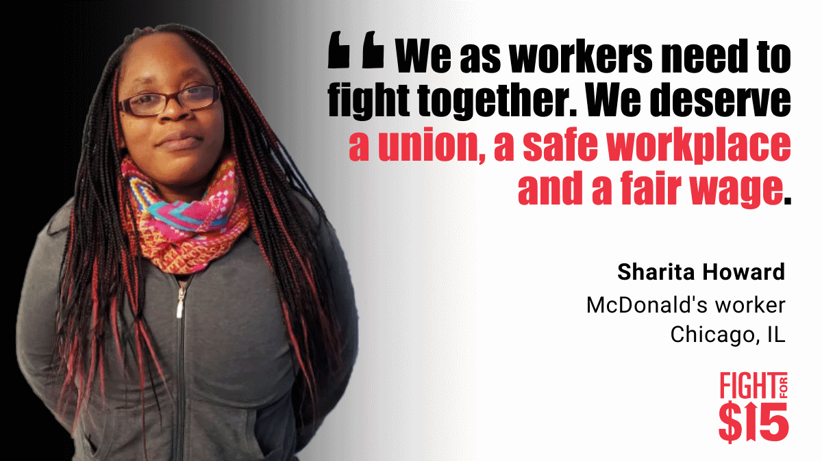 .<a href="/McDonalds/">McDonald's</a> worker Sharita Howard joined the fight for fair wages and union rights to ensure all workers are valued and treated with justice. #FightFor15 #Unionsforall