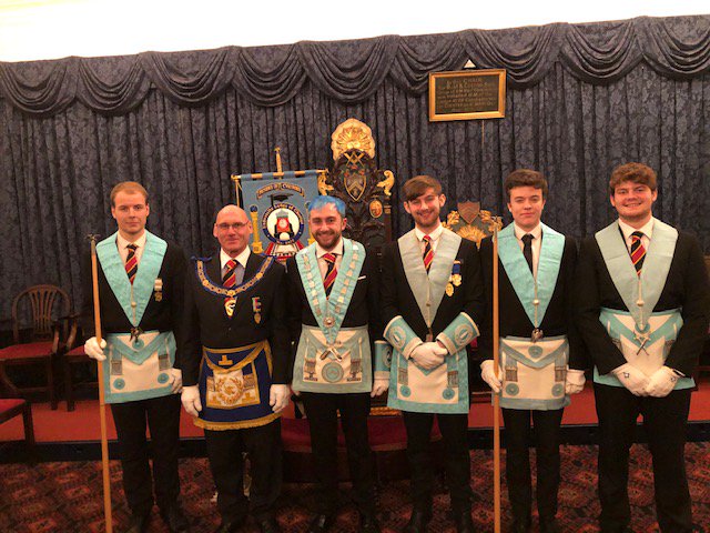 CheshirePGL's tweet photo. University Lodge of Chester, the magnificent 6.
University Lodge of Chester Installation Meeting, the new Worshipful Master, Charles Hallett who is a student at Chester University, invested other university Students into Officers of the Lodge, making it an all "light blue" list. https://t.co/GW8eolddyT