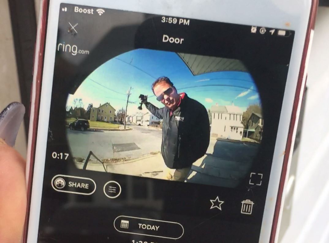 HankFox29's tweet photo. Doorbell cameras can help keep weirdos like this one off your stoop... but can they help police Salem City? Later this week #hankstake @FOX29philly https://t.co/Za7wEjjGko