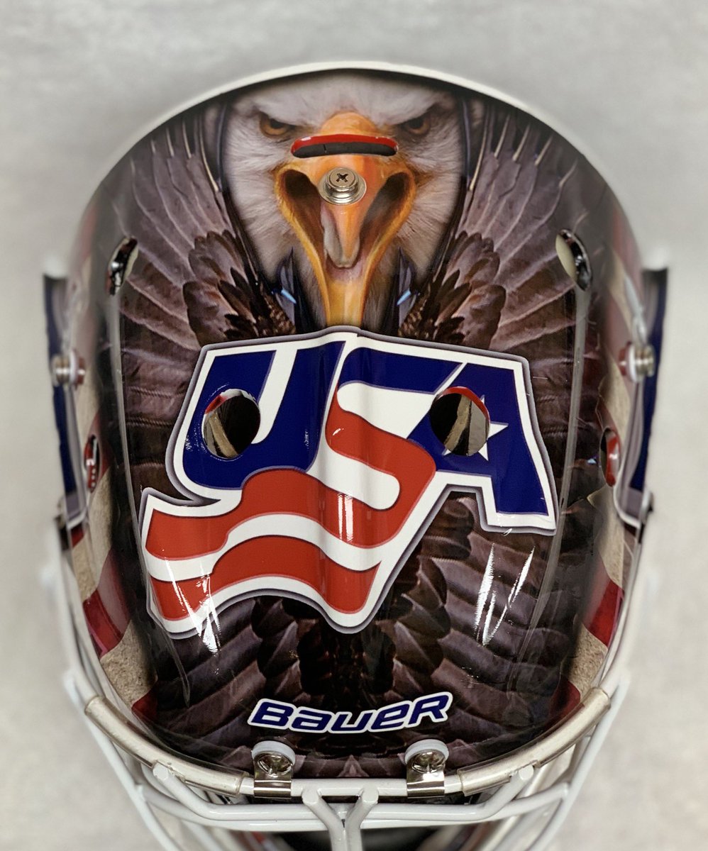 We’ve never wrapped a mask before, &amp; probably never will again but when one of our #HHdFamily members got selected to represent his county at the World Jr A Challenge, we made an exception. Congratulations to <a href="/LoganStein29/">Logan Stein</a> of the <a href="/BlckHawksHockey/">Waterloo Black Hawks</a> proud of ya pal!!!! 🇺🇸🇺🇸 <a href="/USHL/">USHL</a>