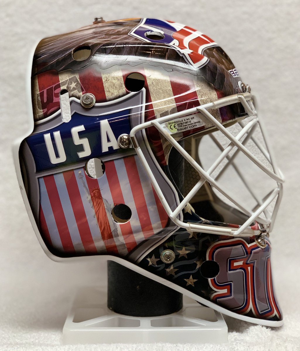 HelmetHead_D's tweet photo. We’ve never wrapped a mask before, &amp; probably never will again but when one of our #HHdFamily members got selected to represent his county at the World Jr A Challenge, we made an exception. Congratulations to @LoganStein29 of the @BlckHawksHockey proud of ya pal!!!! 🇺🇸🇺🇸 @USHL https://t.co/nesq2S4hvV