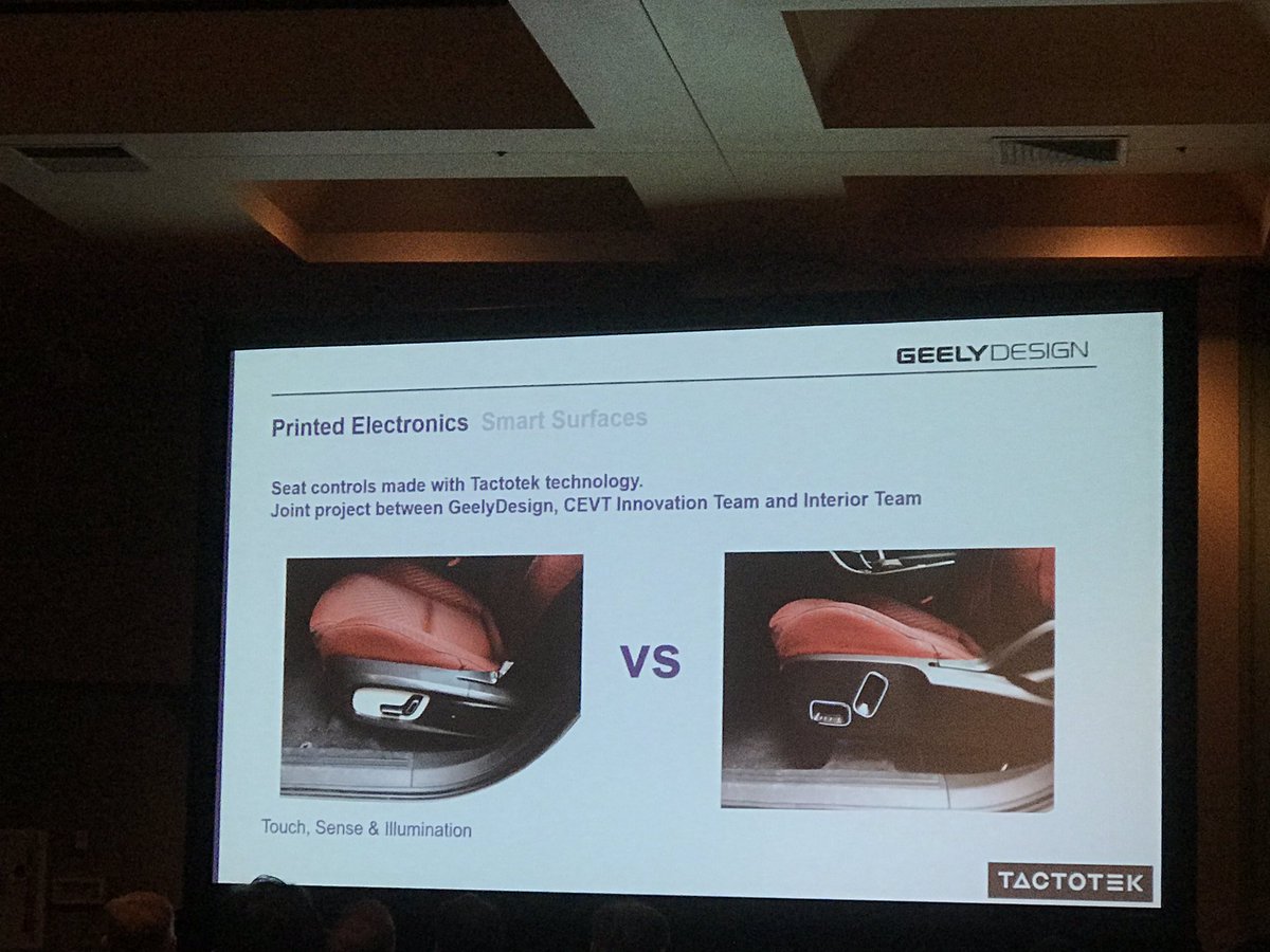 RCollinsTweets's tweet photo. World first announcement @IDTechExShow! An In-Mold Electronic demonstration part from major auto company Geely Design with @TactoTek. They made a much simplified lightweight seat switch. #PrintedElectronics #IDTechExShow https://t.co/1ocGbqKSZz