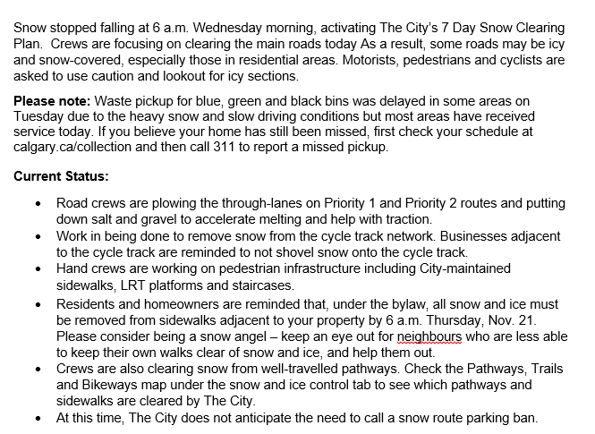 cityofcalgary's tweet image. Here's your afternoon #yycsnow update, including an important note about waste pickup for blue, green &amp;amp; black carts: