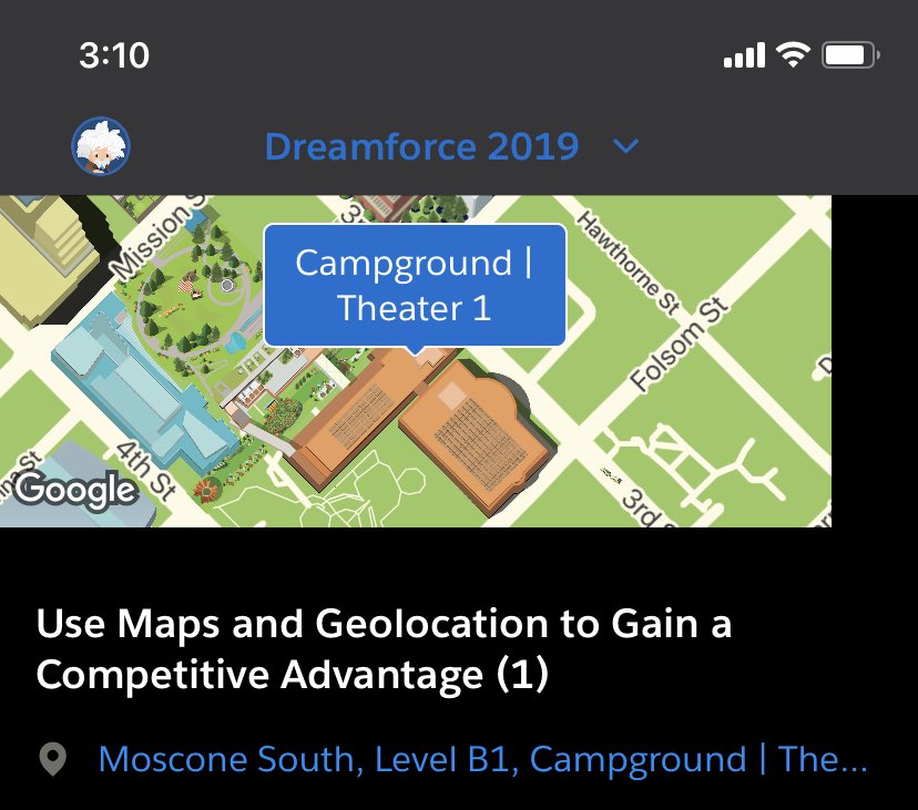 geopointe's tweet image. Time to head over to Campground Theater 1! Our session, Use Maps and Geolocation to Gain a Competitive Advantage, starts in 20 minutes! #DF19 #Appyness #mappingmadesimple #mapwhatmatters