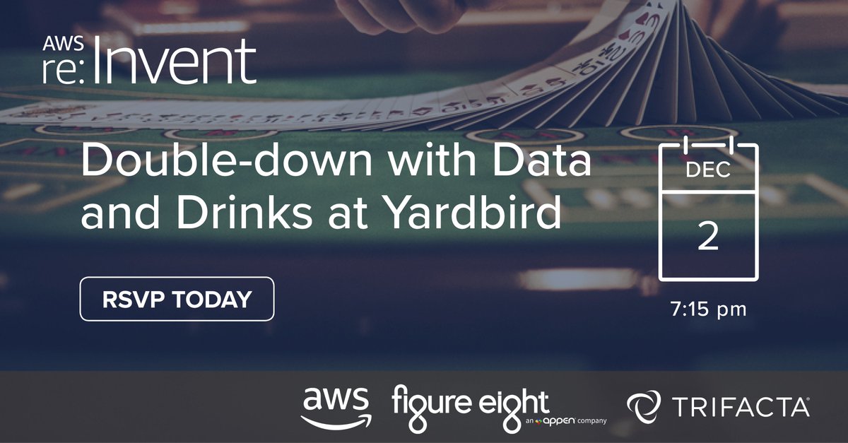 Trifacta's tweet image. .@AWSreInvent is still 2 weeks away, but it&apos;s never too early to start planning for the after party! On day 1, we&apos;re joining forces with @FigureEightInc to gather data leaders for a networking reception at @YBSouthern. RSVP before seats run out! rsvp.theworldsbest.events/wdlwx