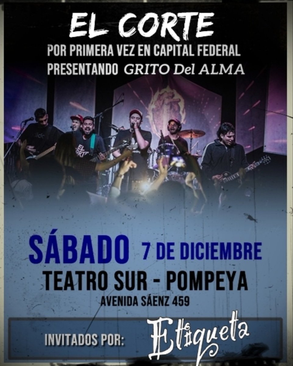 | NOS VAMOS A CAPITAL FEDERAL |

El sábado 7 de Diciembre vamos a viajar por primera vez a dar un show en C.A.B.A.

Además será la primera presentación de nuestro disco GRITO DEL ALMA fuera de la ciudad de Córdoba.

Queremos agradecer a @etiquetarock por la invitación.