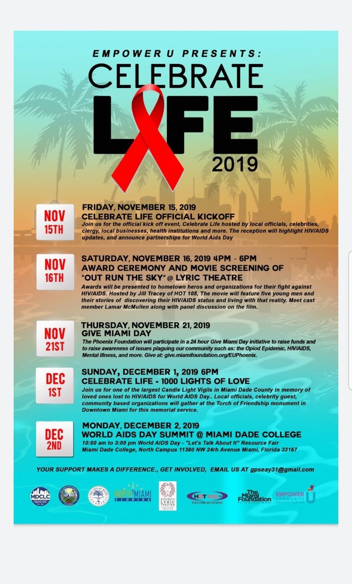 MpowermentMiami's tweet photo. So, Empower U Community Health Center has events leading up to World AIDS Day or evening to Honor those we have lost in the fight due to this Virus. So, please come out and support this mighty move.

#WAD #WAD2019 #celebratelife #amaralanegra https://t.co/uBZLrD8Y35