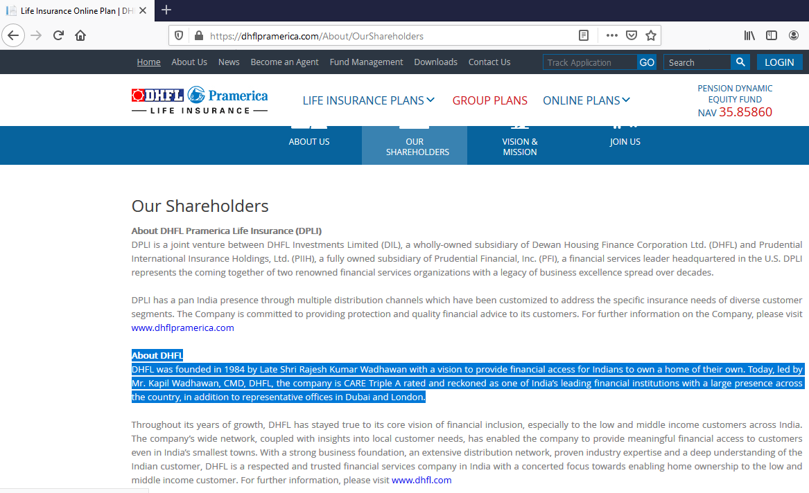 CPG_India's tweet photo. .@DPLInsurance had been allowed to publish misleading information on its website and brochures. The fact is,CARE downrated #DHFL in Feb2019 and later rated 'D' in June2019.Still Life Insurance arm allowed to publish misleading information on its website. @FinMinIndia #IRDAI https://t.co/WRqBNJY7xP