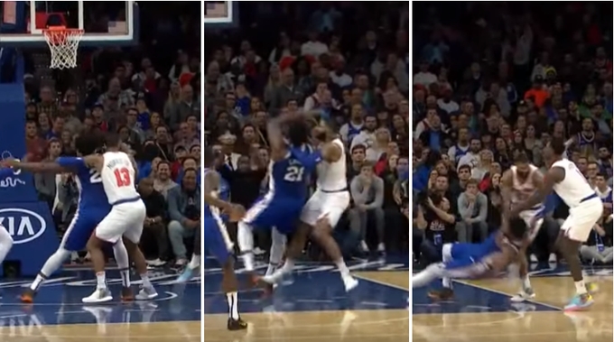 【影片】Morris爭搶籃板球直接放倒Embiid，雙方球員圍成一團，險爆發衝突！-黑特籃球-NBA新聞影音圖片分享社區