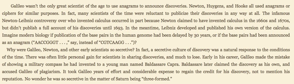 In fact, Galileo may have done this because he'd had a book experience with stolen work when younger - no priority system!