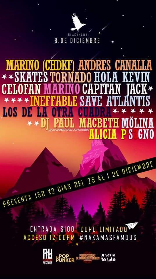 ⚠️Nos vemos el 8 de Diciembre⚠️

En el Nakamas Famus! 
Con 
<a href="/marinoazul/">Marino Pérez</a> <a href="/elandrescanalla/">Mestizo 🇲🇽</a> <a href="/SkatesMx/">SkatesMx</a> Tornado <a href="/holakevinmx/">Hola Kevin</a> <a href="/CelofanOficial/">Celofán</a> Capitan Jack Save Atlantis Los de la otra cuadra, Molina, Alicia P, @S3GNOfficial 😎