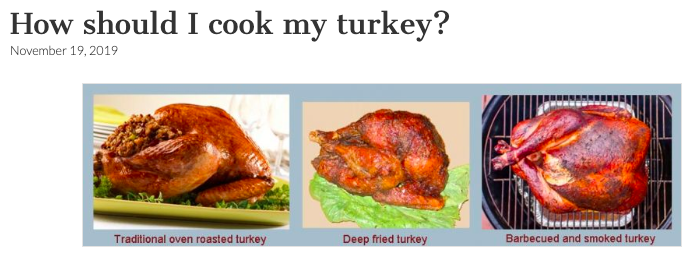 Yummymath's tweet photo. Timely math - How should I cook my turkey? Oven, deep fry, BBQ? How long will each way take? https://t.co/cKUv3gwRqv #iteachmath #MTBoS #Thanksgivingmath #homeschool https://t.co/0w5PmrVDxN