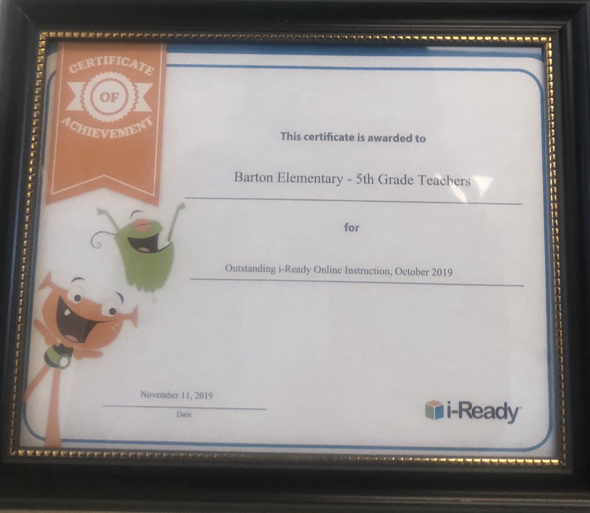 MsWeller08's tweet photo. Congratulations to @BartonChargers 5th grade teachers for winning the secret iready district challenge for outstanding online instruction! Time on task + Exceptional pass rate = student growth                            #iReady #DreamTeam @pbcsd https://t.co/A066EYzrIW