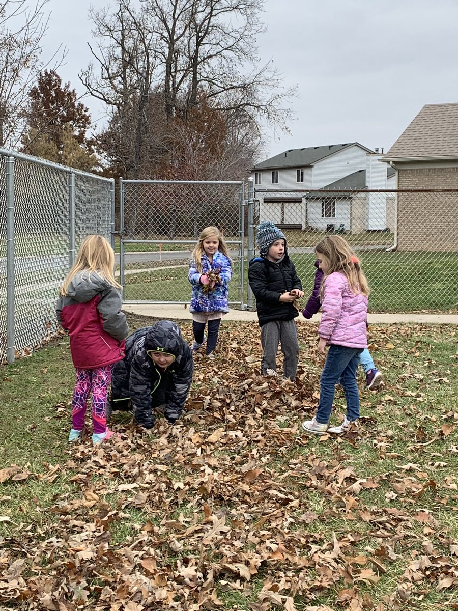S_Theobald's tweet photo. Y5s kiddos were thrilled to play in the leaves today at recess... since the snow is now melted 🙈❄️🍁#WelcomeBackFall #HunterHornets #ThankfulGSD https://t.co/7oaD26o0st