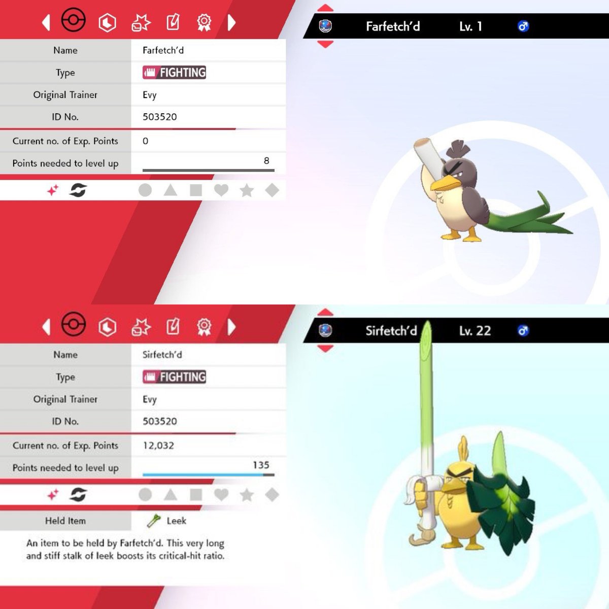 Evy on X: I got shiny Galarian Farfetch'd after 517 eggs and then I  evolved it into Sirfetch'd!💛✨ #PokemonSwordandShield #shinypokemon  #ShinyHunt  / X