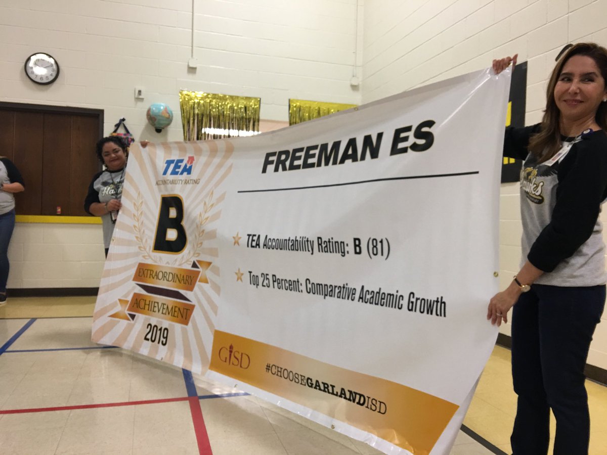 ⁦@Freeman_Hawks⁩ celebrate massive learning gains and teach their students that their “B” rating stands for “believe.”  We believe in the students, staff, and leadership! #makethegrade #ChooseGISD