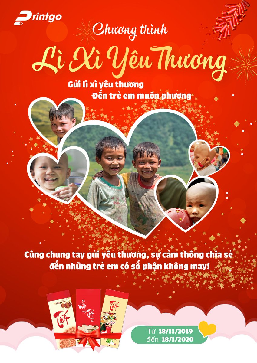 Printgovietnam's tweet image. Chương trình Lì xì yêu thương đã bắt đầu khởi động để nhận những tình thương đem gửi trao đến trẻ em có hoàn cảnh khó khăn. Thông tin chi tiết và mọi quyên góp xin xem tại bit.ly/2pCvSSh và lixiyeuthuong.printgo.vn!
#printgo #lixiyeuthuong
