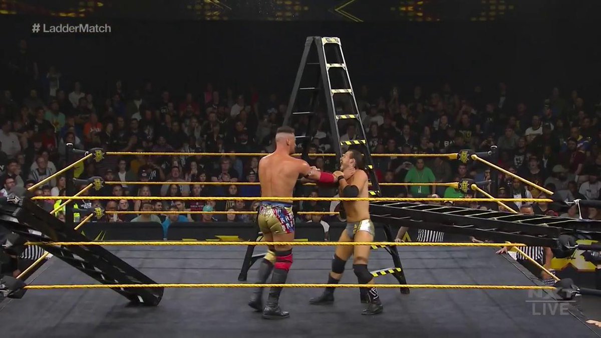 That's quiiiite a setup @DijakovicWWE has going on there...Is trouble around the corner for @AdamColePro in this #LadderMatch? #WWENXT
