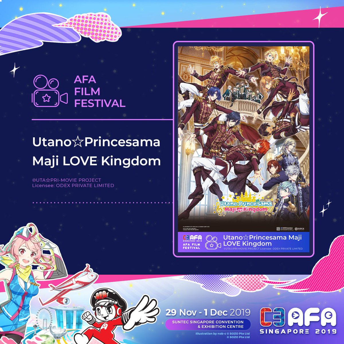 animefestasia's tweet photo. #C3AFASG19 Catch Utano☆Princesama Maji LOVE Kingdom at AFA Film Festival in C3AFA Singapore next weekend!

Grab your tickets: https://t.co/6NZ2OWioe7

C3AFA Singapore 2019
29 Nov to 1 Dec
Suntec Singapore Convention &amp; Exhibition Centre
https://t.co/b7PgzpdoB9 https://t.co/lrOo1yu9La