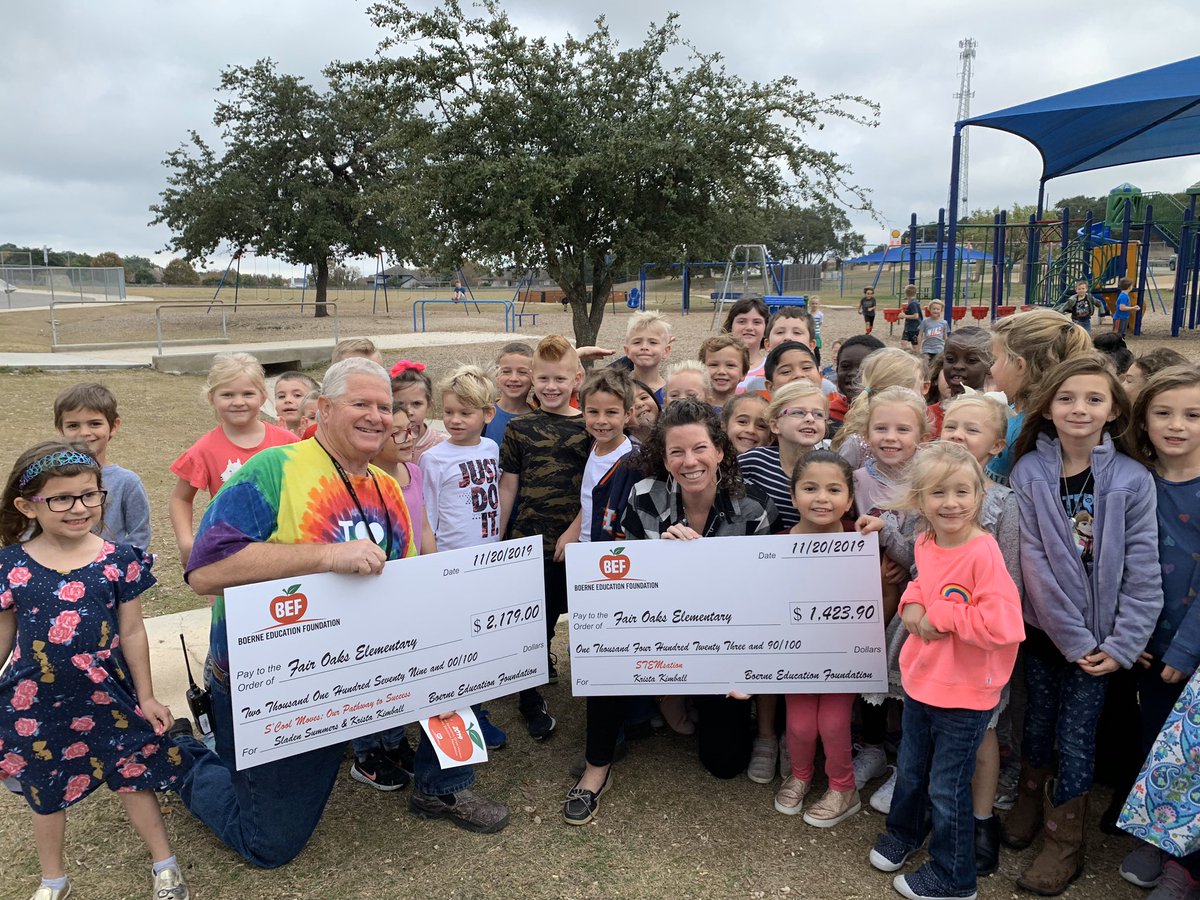 txkrista08's tweet photo. Thank you @boerneeducation foundation!!! I cannot wait to implement our 1st grade STEM stations and our campus wide sensory path along with blacktop games! Favorite part=kids realizing it’s for them! @FairOaksRanchES @BoerneISD #WeAreFORES #WeAreBoerneISD #ForTheKids #teamwork https://t.co/pzscuQYzC5