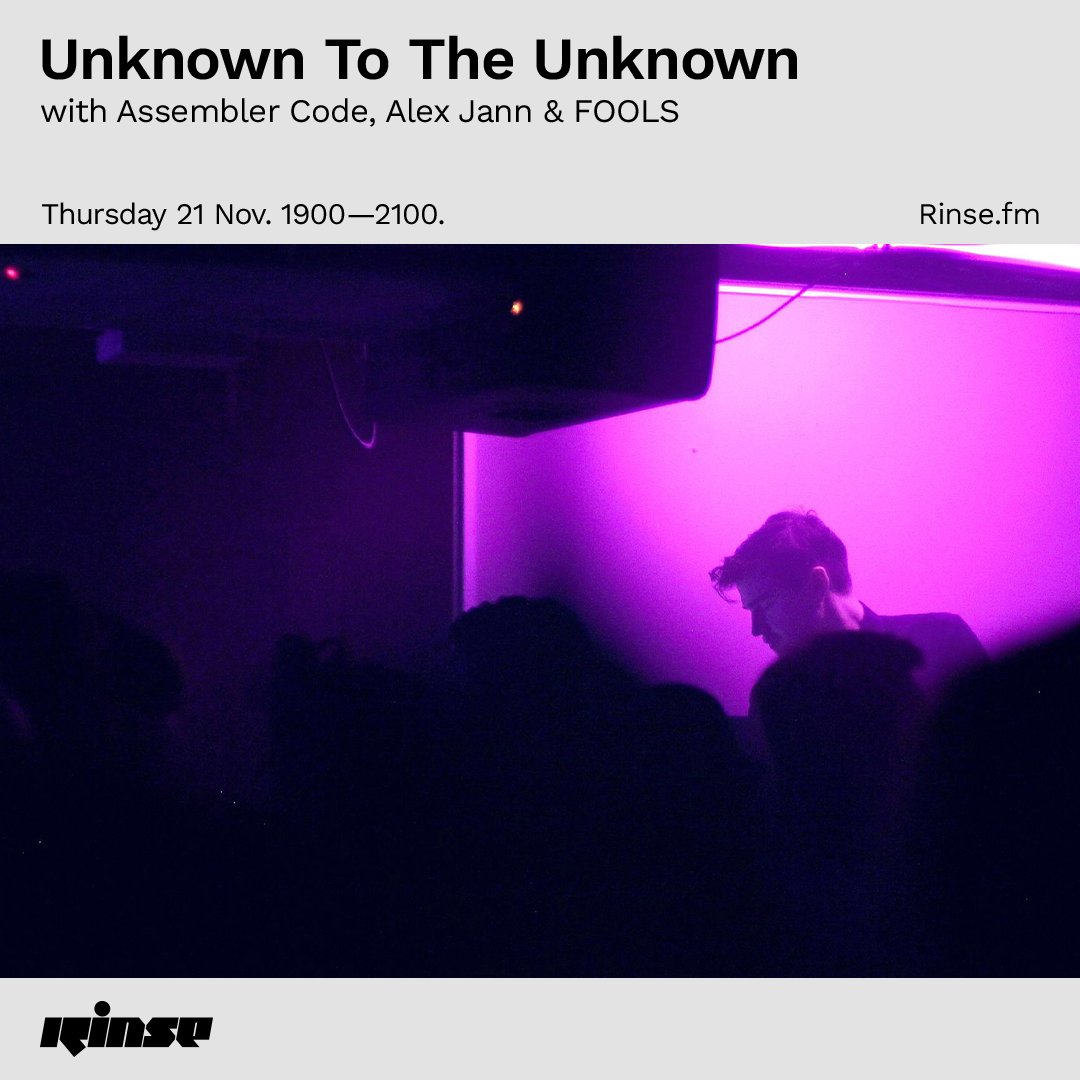 RinseFM's tweet image. At 7PM we have @djhausUTTU back for their biweekly show, this week featuring #Fools, #AssemblerCode &amp;amp; @alexjannuk. 

Tune in on rinse.fm/player and 106.8FM 

#RinseFM