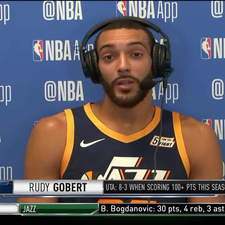 .@JaredSGreenberg checks in with @rudygobert27 to discuss the development of Utahโs chemistry and his defensive matchup with KAT on #Crunchtime