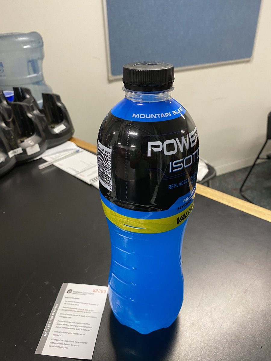 dboucaut's tweet photo. Confiscated at the Gabba, no hydration allowed at the Gabba on a 30+ day https://t.co/JTaatVgRuJ