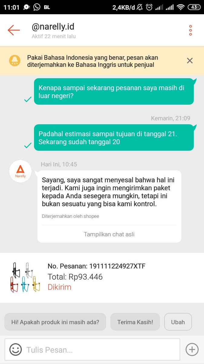 mochanafi's tweet photo. @ShopeeCare min saya order dan estimasi sampai tujuan tanggal 21. Sekarang sudah tanggal 21 tapi barang masih di sortir luar negeri. Gimana itu min? https://t.co/1b0bv1Hi2M