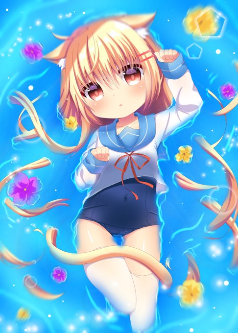 猫耳スク水セーラー( *'꒳`* )#イラスト 