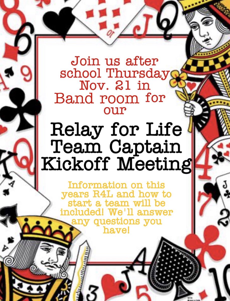 TrumanSTUCO1's tweet photo. Don’t forget tomorrow is our Relay Team Captain Kickoff Meeting! After school in the band room- spread the word!🧩🎰🎲💜🎗 https://t.co/GnrftAPvwy