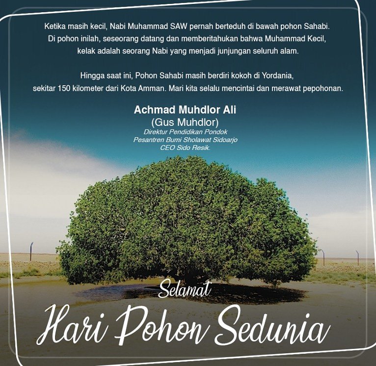 sidogagasmedia's tweet photo. Selamat Hari Pohon Sedunia

Mari kita selalu mencintai dan merawat pepohonan.

#GusMuhdlor #HariPohonSedunia #GoGreen #SidoResik #Sidoarjo https://t.co/hs6L9r7Jal