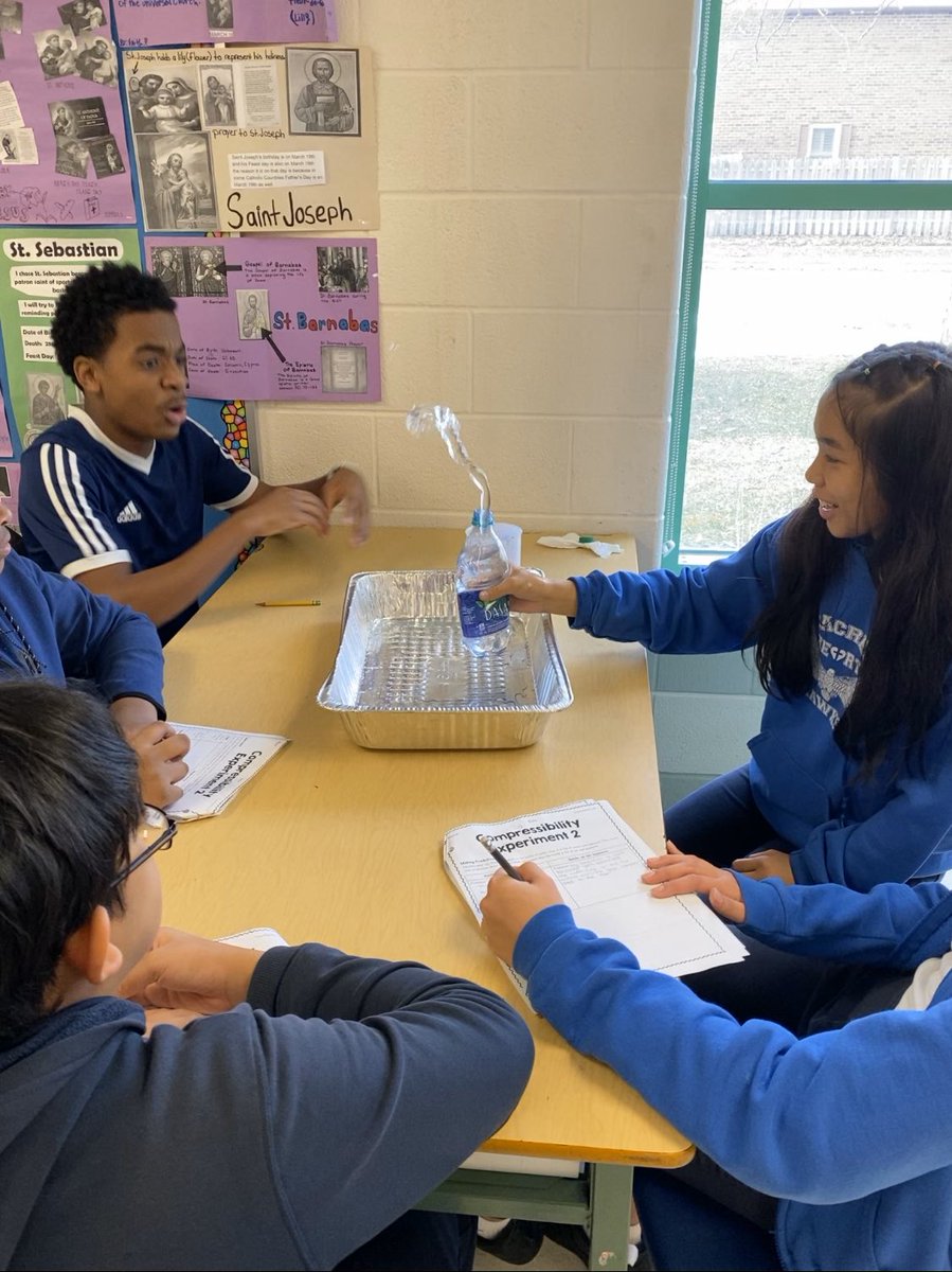 msvbondoc's tweet image. Our Grade 8s are using water bottles and syringes to compare compressibility between particles in a liquid and particles in a gas. Smooth sailing in our fluids unit! @SHCSCHOOL1 #fluids #compressibility #particletheoryofmatter #scienceisfun
