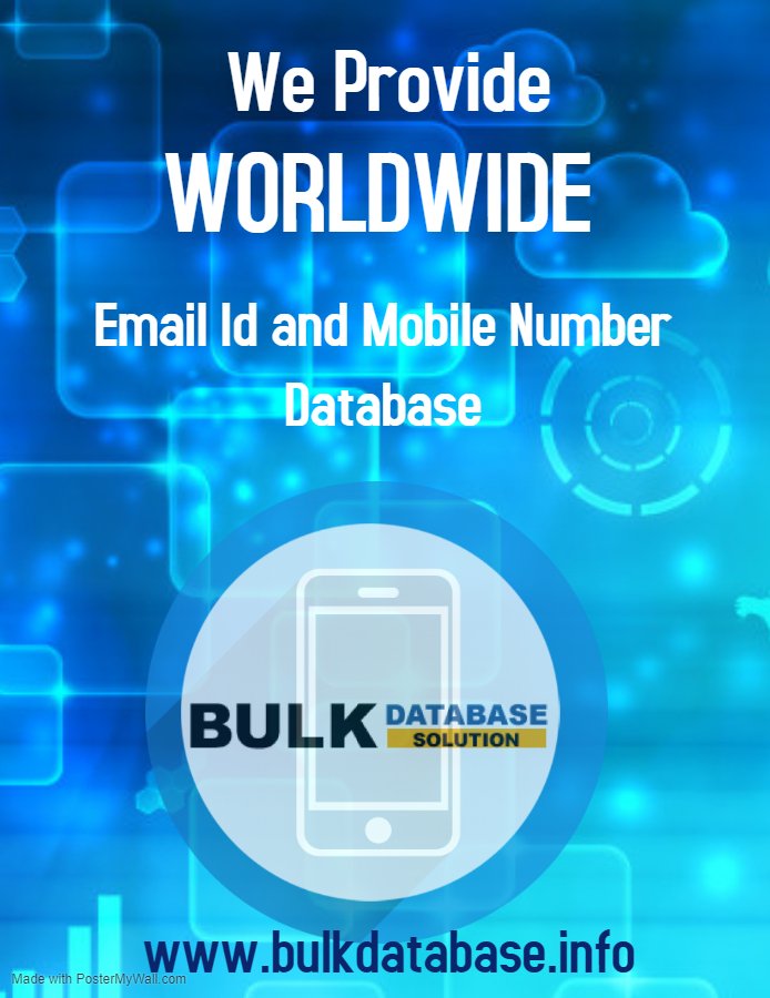 bulkdatabase_in's tweet image. BulkDatabaseSolution providing #UAEmobilenumberdatabase ,#UKmobilenumberdatabase ,#Germanyphonenumberdatabase, #UKandFrancebulkmobilenumberdatabase, #salaryemployeedatabase and #Businessmanmobilenumberdatabase etc. Contact now:
bulkdatabase.info/worldwide-data… and
call us: +91 8334941132
