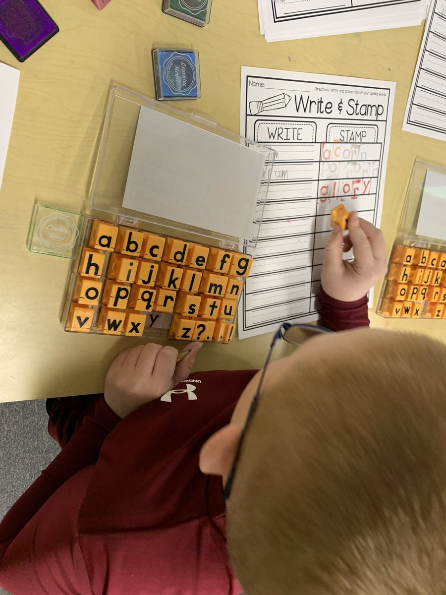 Today in 2nd grade we were stamping out our words for word work #literacycoach #wordwork #makeitfun #WeareISD1