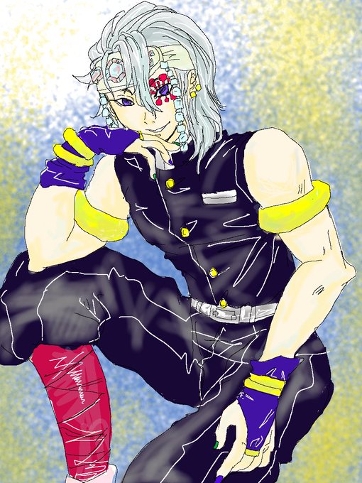 まっちゃくらげさんがTwitterに投稿した宇髄天元(鬼滅の刃)のイラスト。