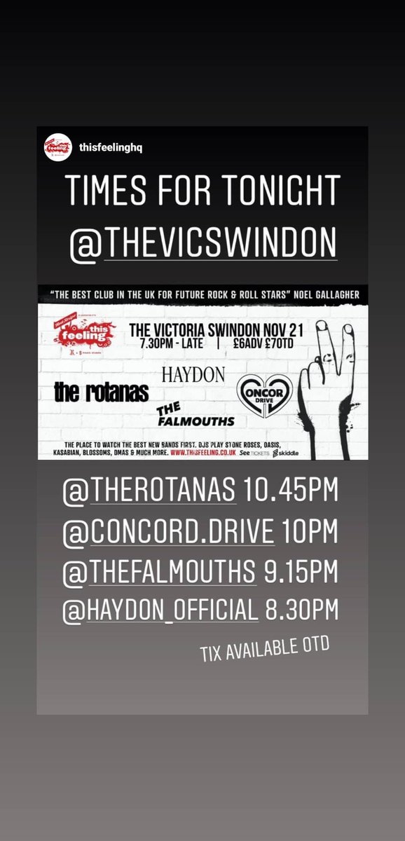TONIGHT - THE VICTORIA - FEW TICKETS LEFT - 8PM DOORS

<a href="/TheRotanas/">The Rotanas</a> <a href="/ConcordDriveUk/">CONCORD DRIVE</a> @thefalmouths <a href="/This_Feeling/">This Feeling</a>
#HYDN