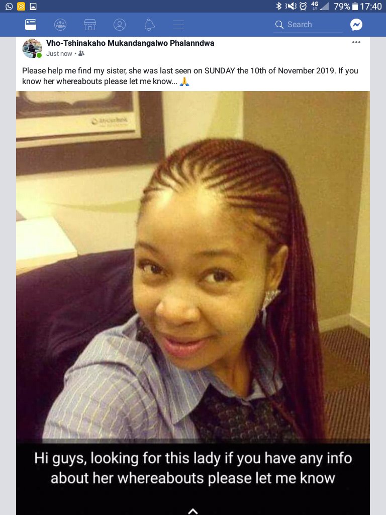 pretorianews's tweet image. Phophi Rofhiwa Phalanndwa was last seen on November 10 boarding a taxi from Gezina to Danville. She has not been seen since and her phone has been off. Anyone with information can contact constable Ramukhadi on 012 386 4163/6 @Abramjee @SAPoliceService @CityTshwane #MissingPerson