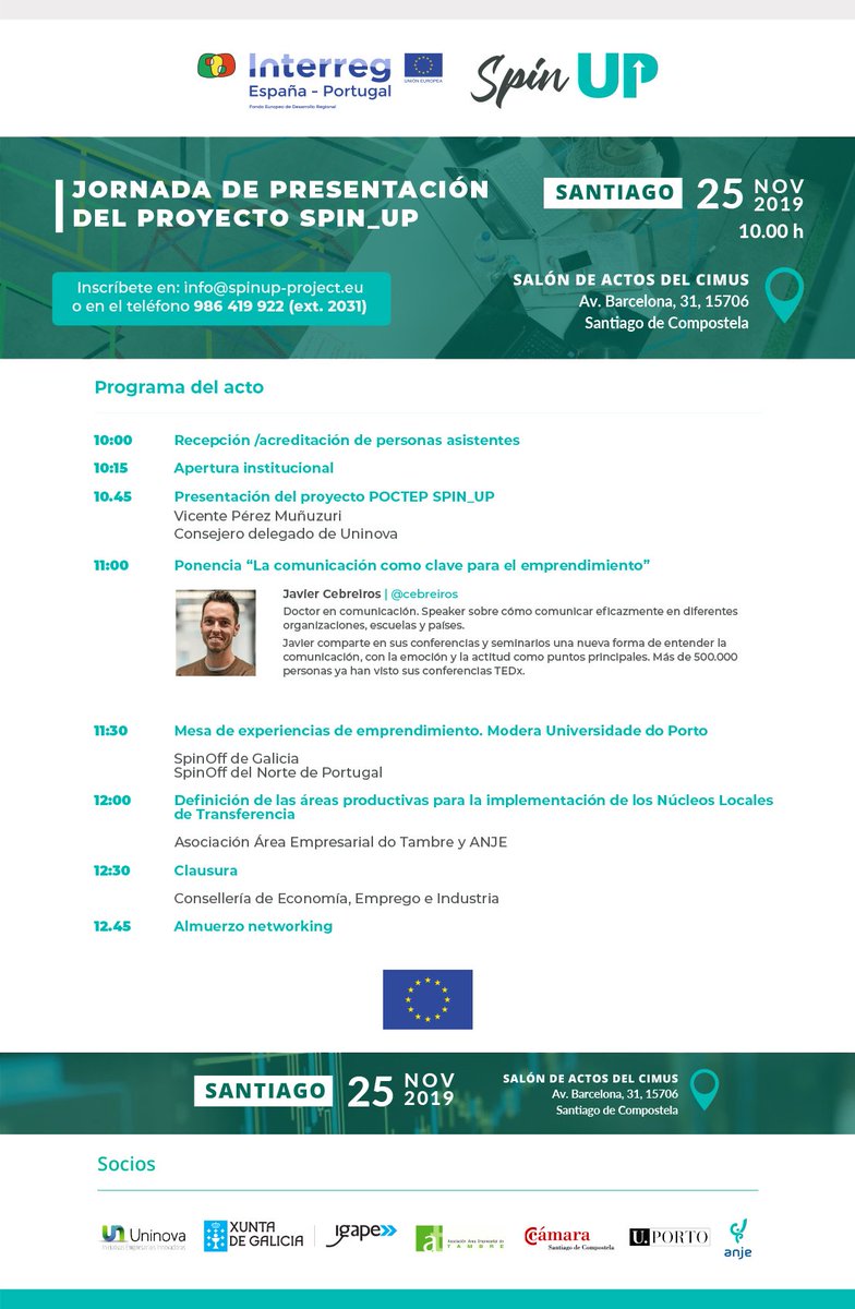 ExplorerSCQ's tweet image. Este luns 25 ás 10:00 horas,  presentase no CIMUS o proxecto #spinup, do cal @UNINOVAUSC, incubadora na cal participa a @UniversidadeUSC xunto con @PazodeRaxoi,  é a socia principal.