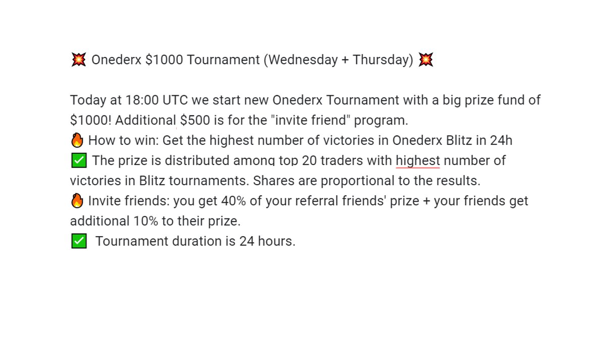 theonederx's tweet photo. 💥 Onederx $1000 Tournament (Wednesday + Thursday) 

Join now &amp; don't miss the start
https://t.co/sS91f9hup2 https://t.co/uruYJLjzDM