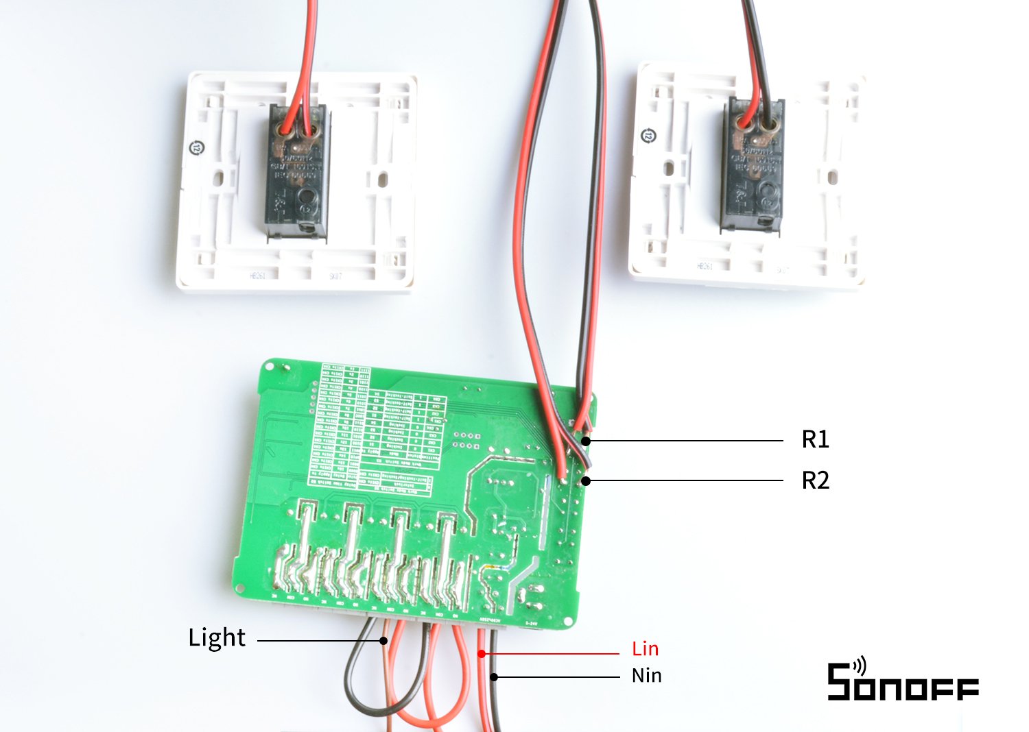 ITEAD Studio on Twitter: "If you guys want to use the #SONOFF 4CHPRO(R2)  for the 2-way control, you can solder a pair of normally-open switches on  the R1 and R2 of the