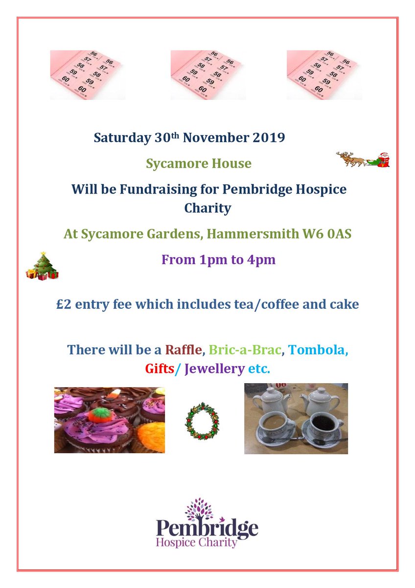 Victoria Hill (@vixphill) on Twitter photo Morning #hammersmith, residents of <a href="/HamUnited/">Hammersmith United Charities</a> Sycamore House are fundraising for <a href="/PembridgeLife/">Pembridge Hospice</a> on Saturday 30th November W6 0AS. Please come and join them for tea, cake, bric a brac and an opportunity to meet your neighbours Morning #hammersmith, residents of <a href="/HamUnited/">Hammersmith United Charities</a> Sycamore House are fundraising for <a href="/PembridgeLife/">Pembridge Hospice</a> on Saturday 30th November W6 0AS. Please come and join them for tea, cake, bric a brac and an opportunity to meet your neighbours