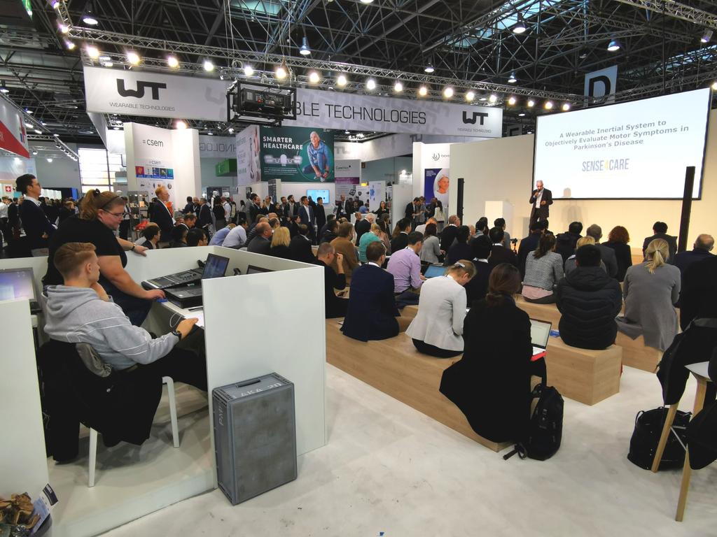 Sense4Care's tweet photo. Professor Andreu Català, one of the co-founders of @sense4care, is spreading the results of STAT-ON #Holter for #Parkinson during the #MEDICA2019 https://t.co/pY4nENSEH0