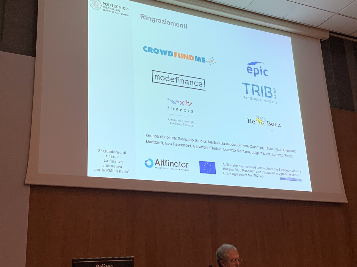 Oggi all’Alt Finance Day di <a href="/Innexta/">INNEXTA</a>. Giacarlo Giudici presenta Rapporto sula finanza alternativa della School of management <a href="/polimi/">Politecnico di Milano</a>. BeBeez media partner