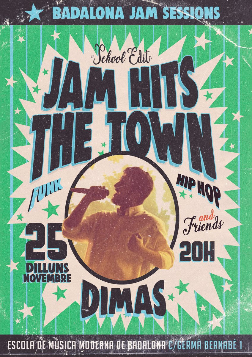 JAMHITStheTOWN's tweet photo. El proper dilluns 25 a les 20h torna la JAM de RnB - Hip Hop a @BadalonaEmm amb Xesco Arnal aka Dimas i una banda base de luxe. Prepareu-vos per una dosi alta de funk i soul! https://t.co/BPZYZtqzLT
